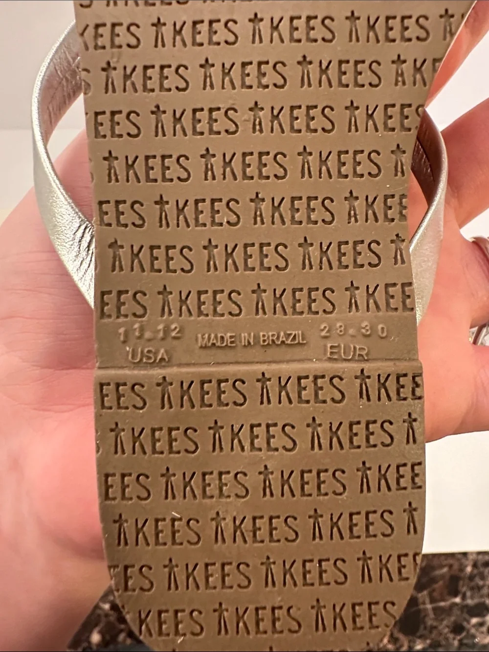 TKEES Kids Silver Thong Flip Flop Sandals Size 11-12